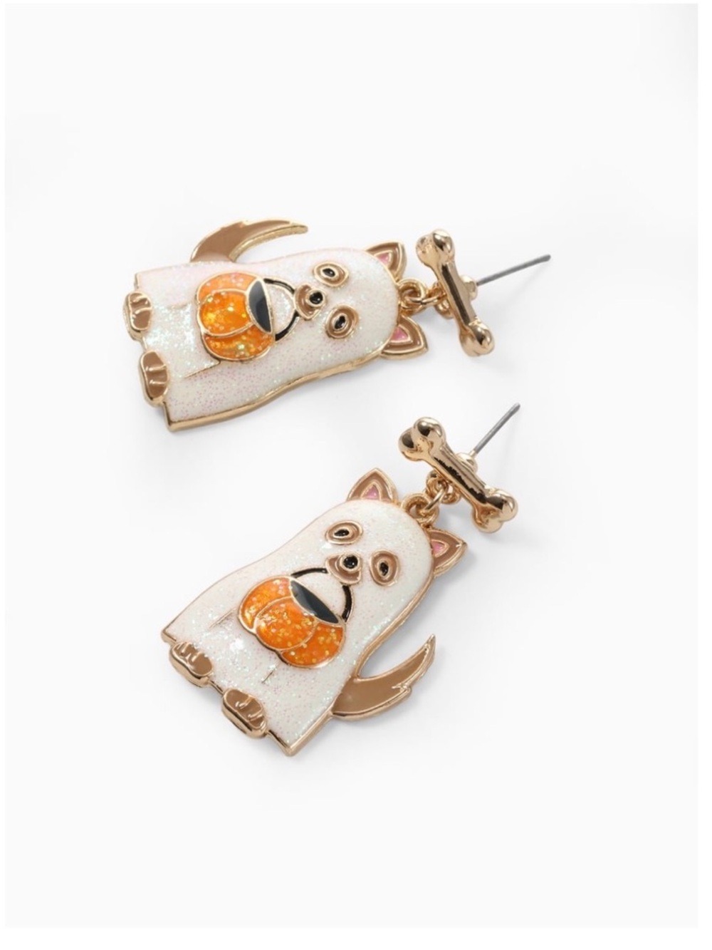 Ghost Dog Pumpkin Dangle Earrings Halloween Goldtone NWT - Picture 4 of 6
